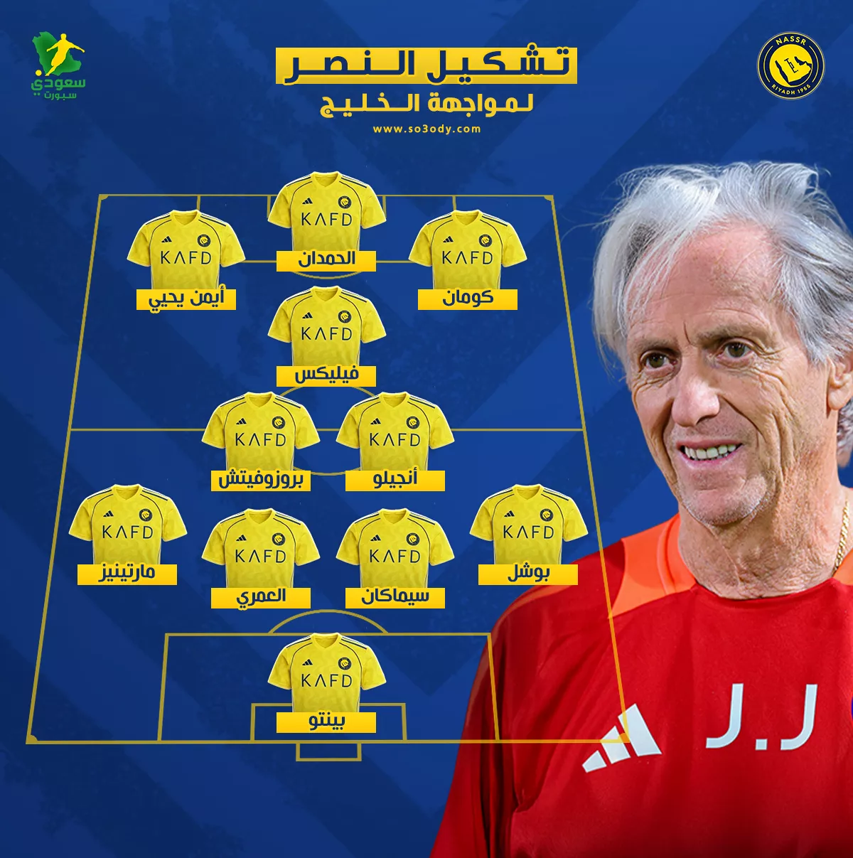 تشكيلة النصر لمواجهة الخليج في الجولة 26 من الدوري السعودي تظهر رسميًا