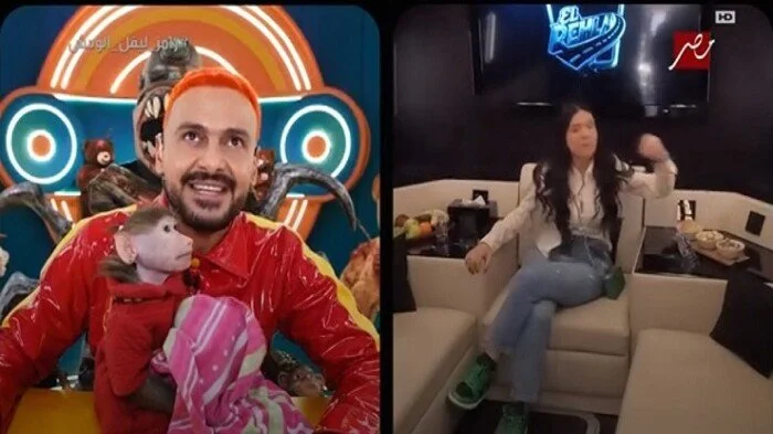 رامز جلال يسخر من دينا في «ليفل الوحش» ويصف الراقصات بأنهن مثل الديناصورات